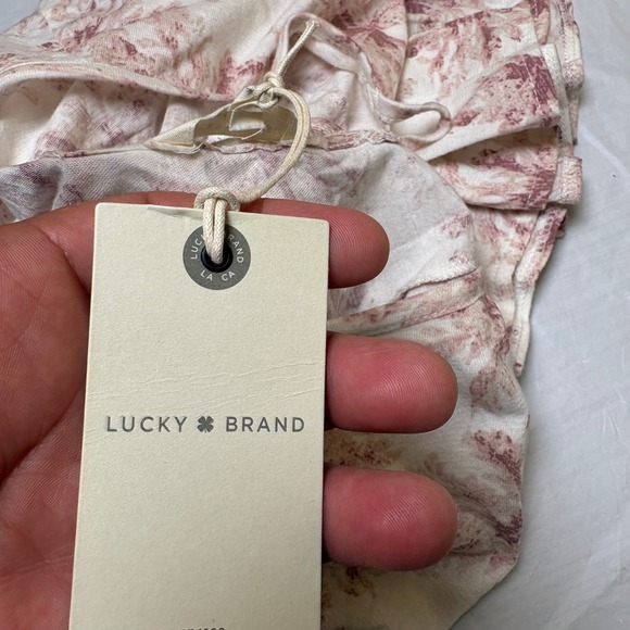 Lucky Brand Womens XS Mauve Palm Tree Peplum Blouse Top Strappy Back  NEW NWT - Picture 6 of 10